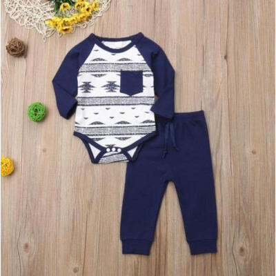 

2PCS Infant Baby Toddler Boy Girl Cotton Long Sleeve Printed Bodysuit TopLong Pant 0-24 months