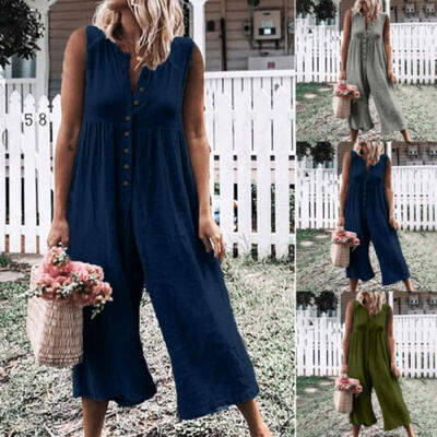 

Hot Women Boho Sleeveless Clubwear Playsuit Party Trousers Button Jumpsuit Pants