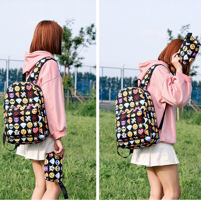 

Tailored Unisex Print Emoticon Two Piece Set Handbag Shoulder Bag Backpack Zipper Bag