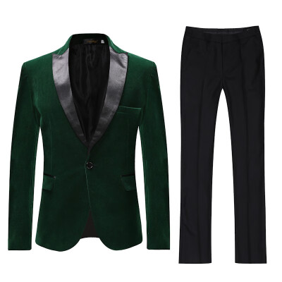 

Cloudstyle Mens gold velvet one button single slit suit top pants 11641