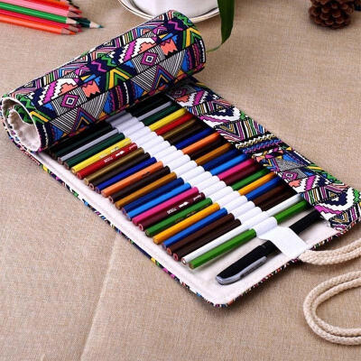 

364872 Holes Canvas Wrap Roll Up Pencil Pen Bag Holder Case Storage Pouch