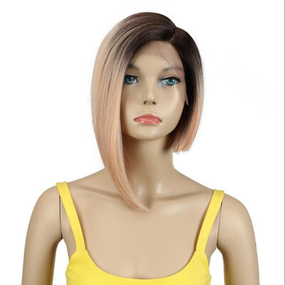 

Noble Wigs Straight Synthetic Lace Front Hair 12" Ombre 3 Color Lace Front Wig Cosplay Blonde Lace Front Wig