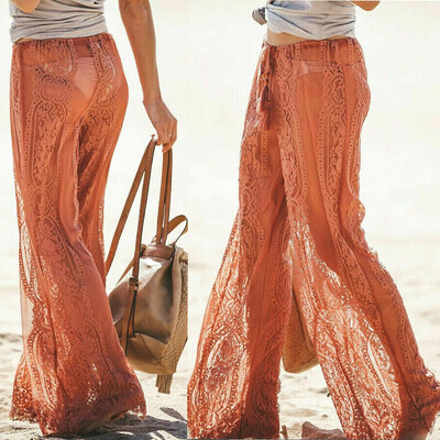 

Ladies Sexy Lace Pants Beach Bikini Cover Up Trousers Wide Leg Pants Sunscreen