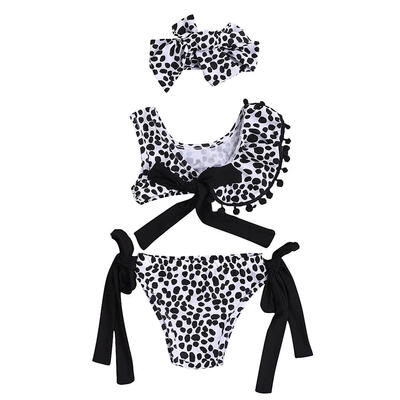 

3pcs Leopard Girls Swimwear Bowknot Bandage Kids Beach Cute Bathing Suit