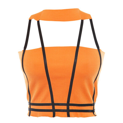 

Halter Striped Vest Elastic Contrast Color Short Exposure Navel Sleeveless Ladies Summer Vest