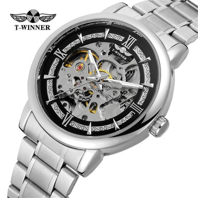 

Gobestart T-WINNER Hollow Luxury Design Business Fashion Mens Steel Belt Mechanical Watch