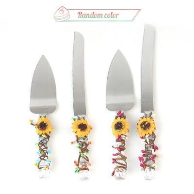 

Stainless Steel Wedding Cake Knife & Server Set Crystal Handle with Artificial Sunflower Cake Cutter for Wedding Anniversary Birth