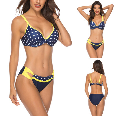 

Roseonmyhand Women High Waist Point Swimwear Strap Swimsuit Push Up Padded Two Piece Bikini