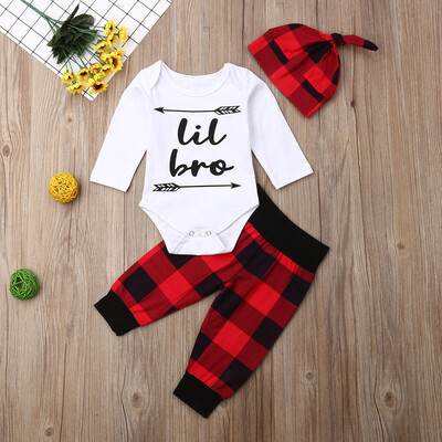 

3PCS Newborn Kids Baby Boy Girl Clothes Romper TopsLong PantsHat Outfits Set