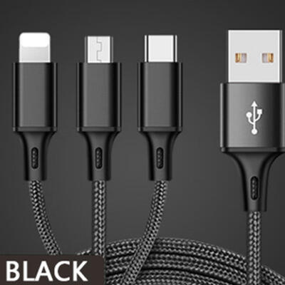 

Multifunctional Data Cable Weaving Type One Drag Three Android Micro USB 8P Type-C 28A Fast Charging Cable-125m