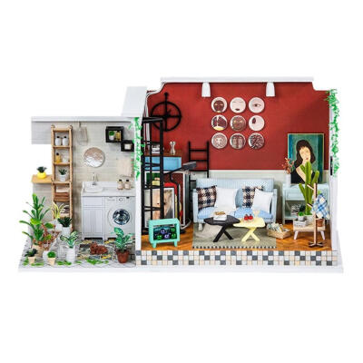 

Baby Wooden DIY Doll House Miniature Handmade Assembly Model House Toy