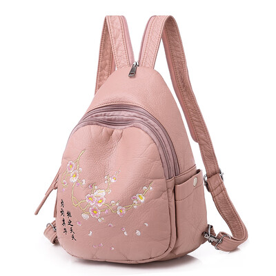 

Guofeng embroidery chest bag double shoulder bag summer tide soft leather travel bag fashionable small backpack womens anti-t