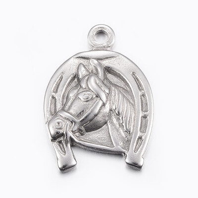 

304 Stainless Steel Pendants Horse with Horseshoes Stainless Steel Color 245x17x3mm Hole 2mm