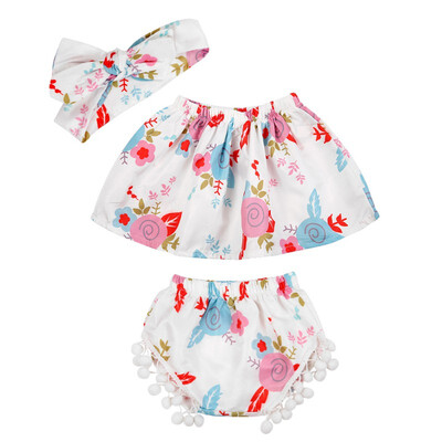 

Off Shoulder Sleeveless Tops Vest Shorts Headband 3pcs Clothing Set Cute Newborn Baby Girls Clothes Sets Floral Outfits