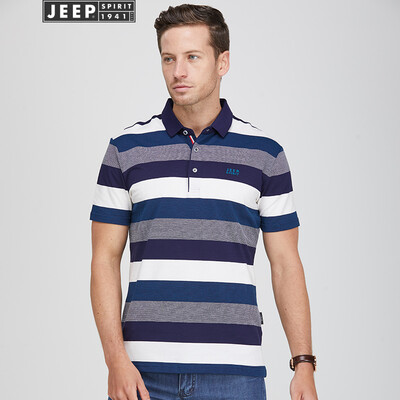 

Jeep short-sleeved T-shirt mens striped POLO shirt youth mens cotton lapel half sleeve 2019 summer new 8909 blue 2XL