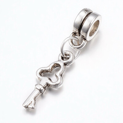 

Tibetan Style Alloy European Dangle Beads Large Hole Pendants Cadmium Free & Lead Free Key Antique Silver 27mm Hole 4mm