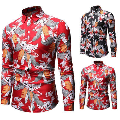 

Mens Long Sleeve Floral Shirt Casual Button Down Slim Fit Dress Party T-shirts