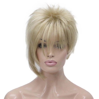 

StrongBeauty Brown with Highlights Inclined Bangs Short Straight Synthetic Hair Wig For Girl