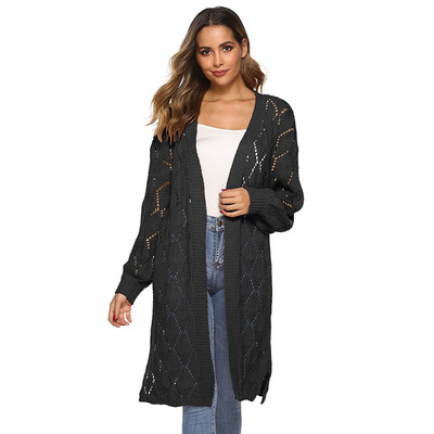 

Knit Cardigan Loose Hollow Long-sleeved Solid Color Sweater Loose Casual Cardigan Coat