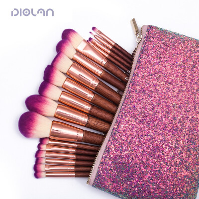 

Diolan Makeup Brushes Set 17pc Kit High End Real Hard Wood Handle with Purple Shining Bag Holder Professional Cosmetics Brushes An