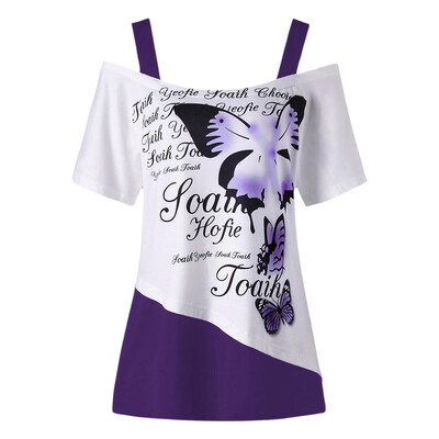 

Plus Size Butterfly Pattern Cold Shoulder T-shirt