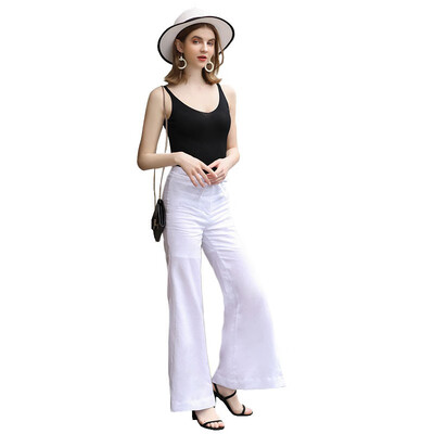 

KUN XUAN Womens Casual Wide Leg Pants Environmentally Friendly Breathable Hemp Fabric 7882