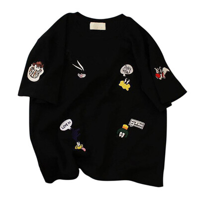 

Women Round Collar Summer Cartoon Print Loose Half Sleeve Casual Simple Wild T-Shirt