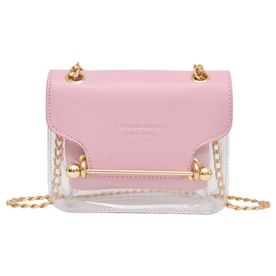 

Fashion Women Brand Design Small Square Shoulder Bag Clear Transparent PU Composite Messenger Bags New Female Handbags