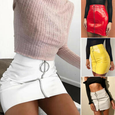 

Fashion Women Skirt Mini Slim Skirt High Waist PU Leather Pencil Bodycon Skirt