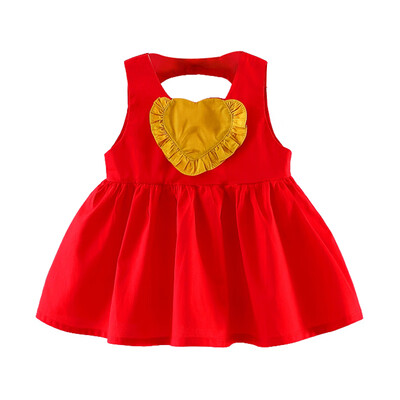 

Infant girl dress cartoon yellow love pattern sleeveless dress backless princess dress cotton soft outfit for 6-24M