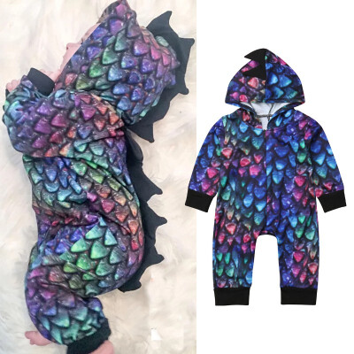 

Newborn Baby Boy Girl Dinosaur Colorful Hooded Romper Bodysuit Jumpsuit Clothes