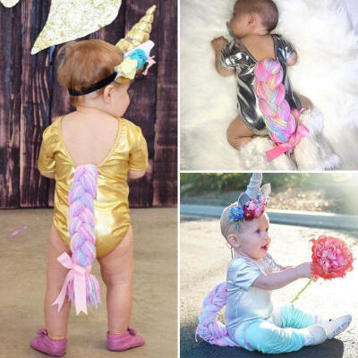 

Cute Fashion Newborn Baby Girl Romper Jumpsuit Bodysuit Unicorn Horsetail Costume Outfits Set Clothes New