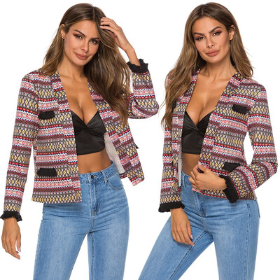 

Roseonmyhand Womens Casual Printed Long Sleeve Cardigan Coat Tessel Outerwear Jacket
