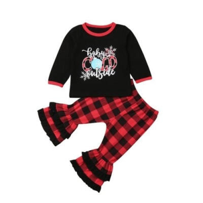 

Christmas Newborn Kid Baby Girl Long Sleeve Top Plaid Pants Outfits Set Clothes