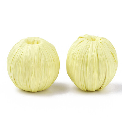 

Handmade Raffia Woven Beads with Wood Inside Round Yellow 1718x1718mm Hole 6mm