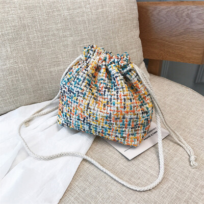 

Tailored Fashion Women Retro Weave Wool Bucket Bag Crossbody Bag Chain Shoulder Bag