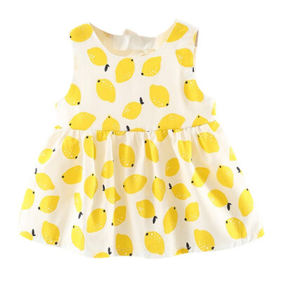 

Fashion Baby Girl Dress Girls Round Neck Lemon Tree Pattern Bow Behind Dress Comfortable For Dressing In the Summer