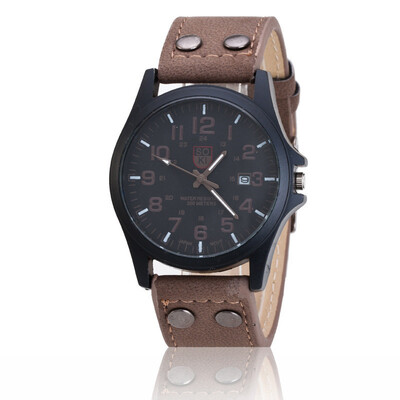 

Casual imitation leather calendar quartz watch mens military table selling
