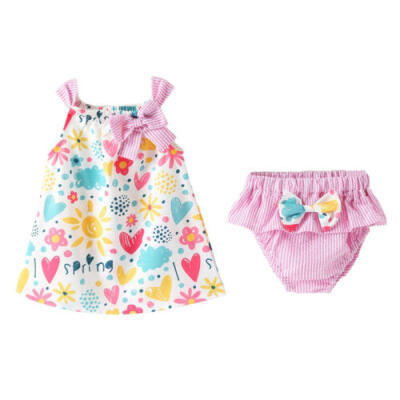 

USA Summer Newborn Baby Girls Flower Tops Dress Shorts 3Pcs Outfits Set Clothes