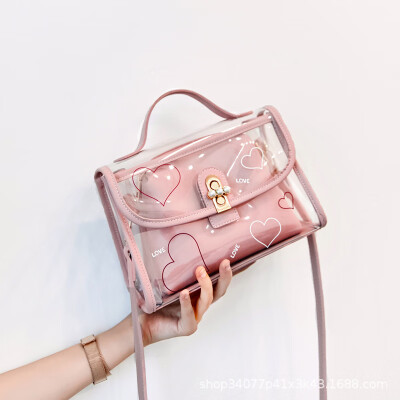 

Summer Women Transparent Flap Messenger Bags 2019 New Girls Crossbody Bag Heart Sweet Printing Clear Shoulder Bags for Ladies