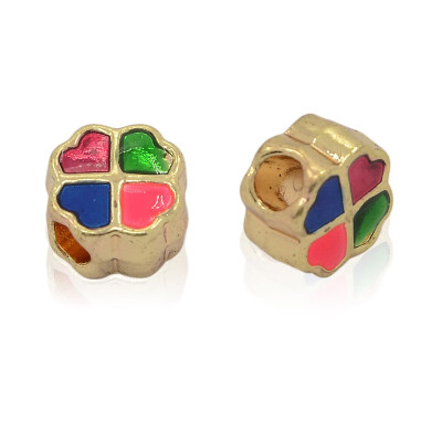 

Nickel Free & Lead Free Unfading Golden Alloy Enamel European Beads Large Hole Clover Beads Colorful 10x7mm Hole 4mm