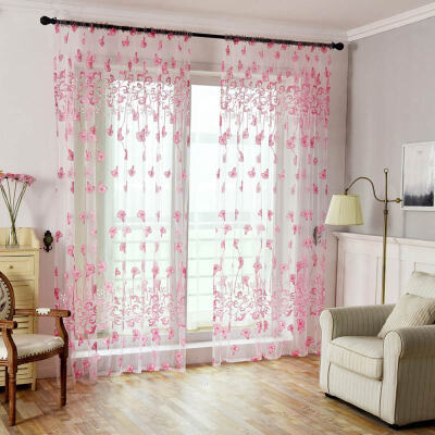 

Curtain French Window Pastoral Style Flowers Printed Gauze Curtains For The Living Room Panels Bedroom Kitchen Home Decoration