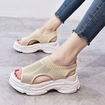 

Sandals thick-soled muffins heels low-upper shoes knitted womens shoes open toes summer waterproofing table comfortable an