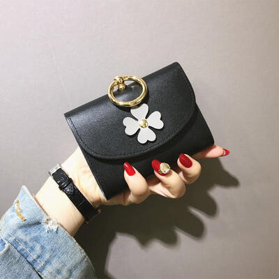 

Short Wallet Female 2019 New Fashion Folding Women Wallet FFower Metal Ring Clutch Small Wallet PU Leather Coin Purse