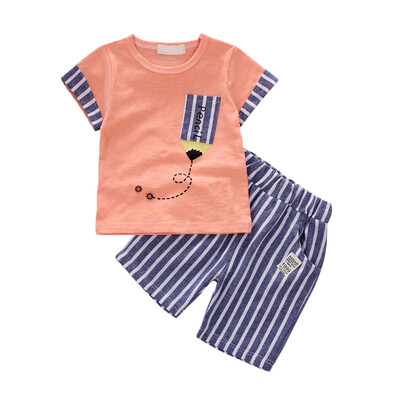 

Newborn Baby Boy Clothes Set Cartoon Short Sleeve Vest Stripe Shorts Baby Clothes Set Comfortable Casual Summer Baby Boy Set