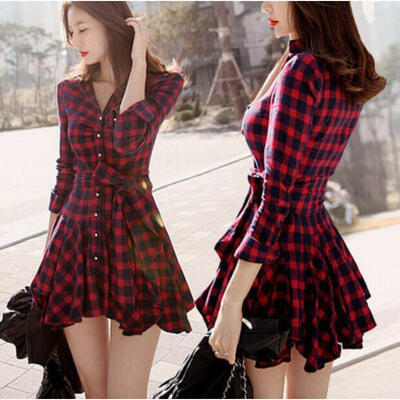 

Women Long Sleeve Chiffon Button Down Blouse Shirt Casual Loose Mini Dress