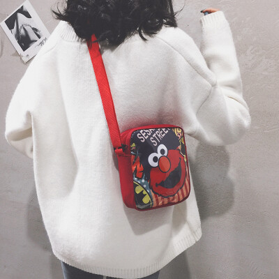 

Net red texture small bag female 2019 new wave Korean version of the wild Sesame Street single shoulder Messenger bag cartoon canvas bag