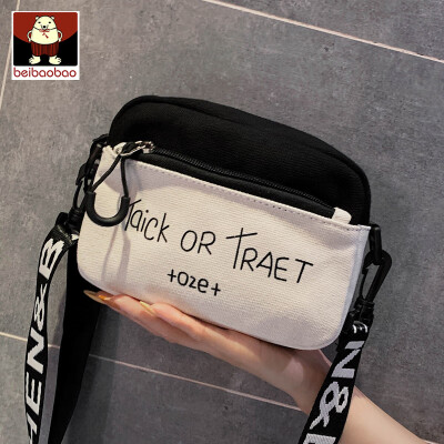 

Canvas bag women 2019 new Korean version of the tide of one-shoulder contrast color mobile phone leisure messenger bag