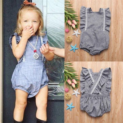 

Newborn Baby Girls kids Toddler clothes Lace Backless solid Bodysuit sleeveless square collar cotton casual Jumpsuit one piece