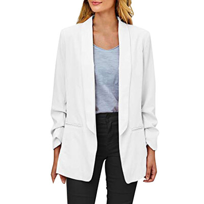 

Toponeto Womens Casual Blazer Ruched Long Sleeve Open Front Fit Office Cardigan Jacket